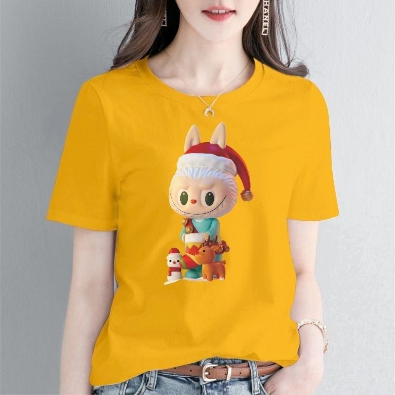 

Рождественская футболка Labubu popmart для детей Рождественский Лабубу монстр Принт одежда с коротким рукавом 6XL