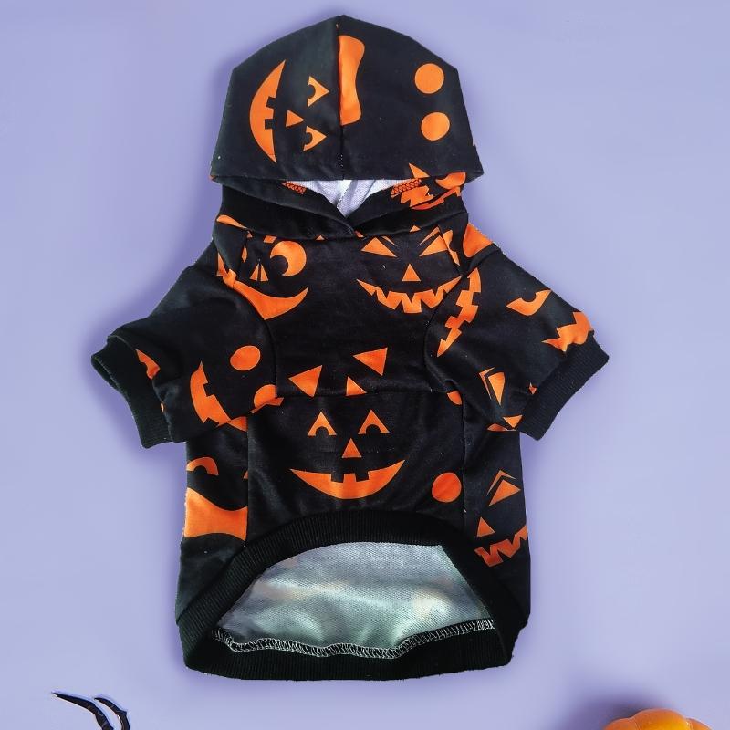 Black Hooded Halloween Dog Costume, Winter Warm Pumpkin Print Pet Sweatshirt, Small Dog Festive Outfit, Halloween Party Clothes