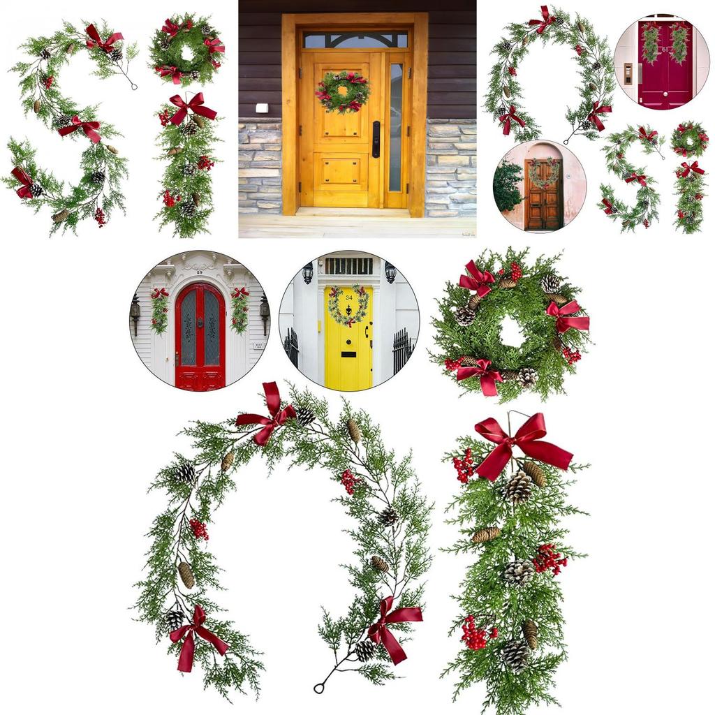 Christmas Rattan Wreath Garland With Berry And Flowers- Diy Fireplace Decor And Tree Ornament