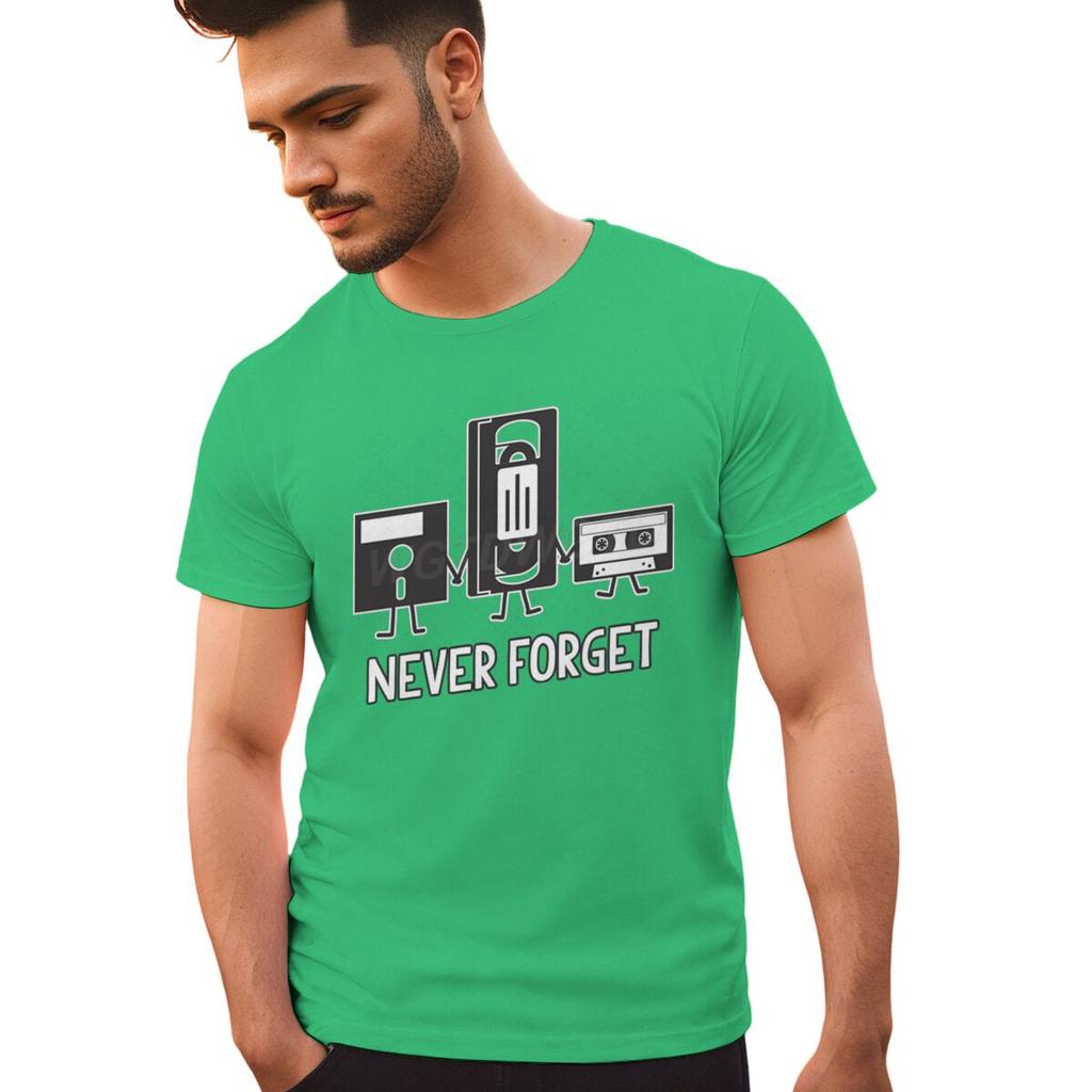 Never Forget Print Floppy Disk Cassette Tape Pattern T Shirts Men Women Vintage Short Sleeve Streetwear Fashion Male Tshirts