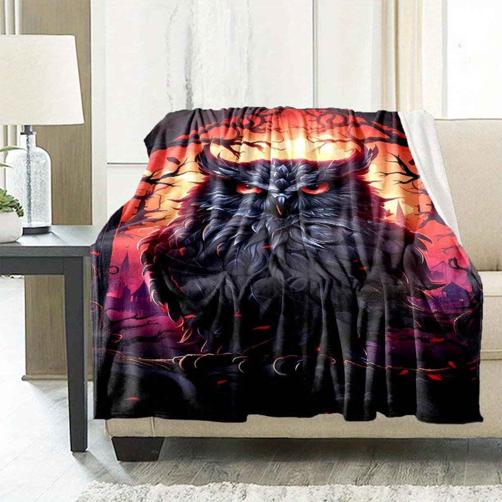 Black Owl Blanket Soft Warm Throw Blanket Nap Blanket For Couch Sofa Office Bed Camping Travel Multipurpose Gift Blanket For All Season