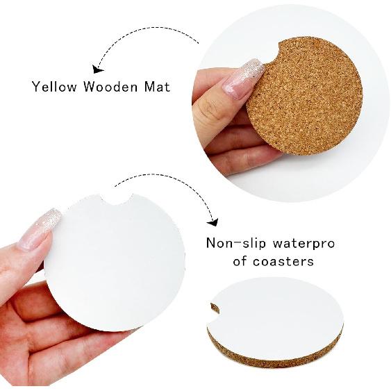 Sublimation Blank Car Coasters,40Pcs 2.6 Inch Round Cork Water Absorbent Coasters Set,Sublimation Heat Transfer Cup Coaster for Drink,Car