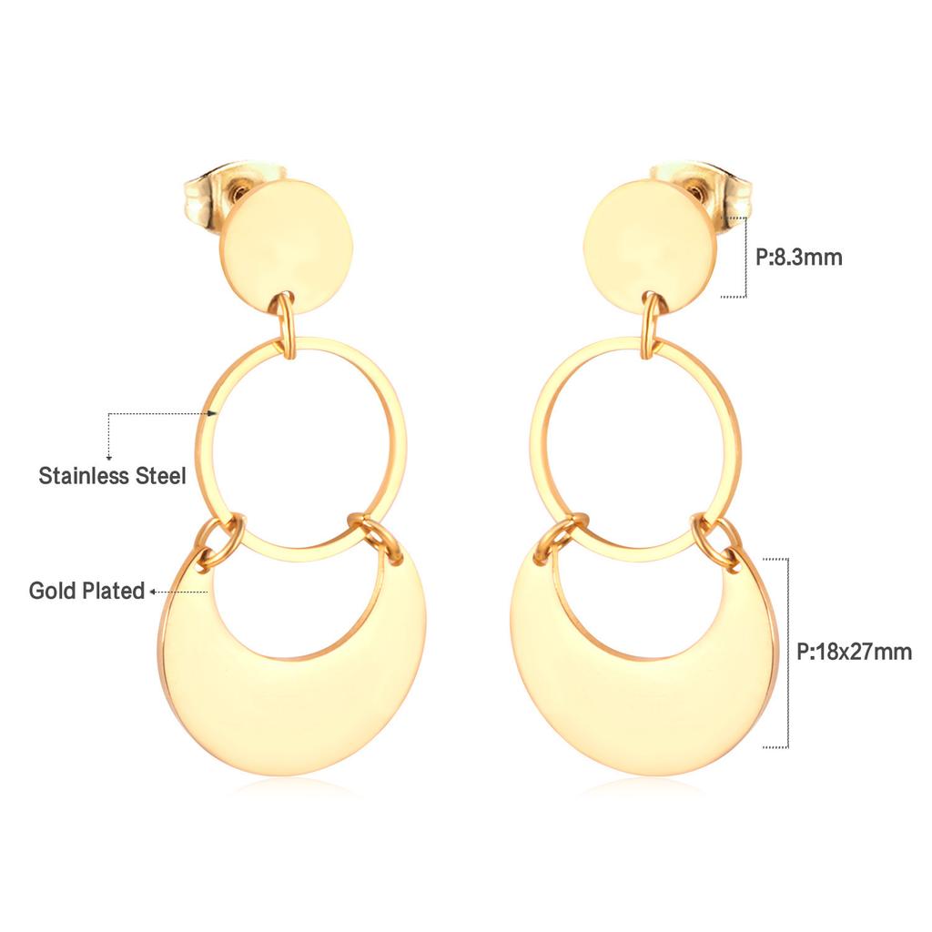 Geometric Stud Earrings Round Triangle Fringed Earrings Stainless Steel Plated 18K Gold Earrings