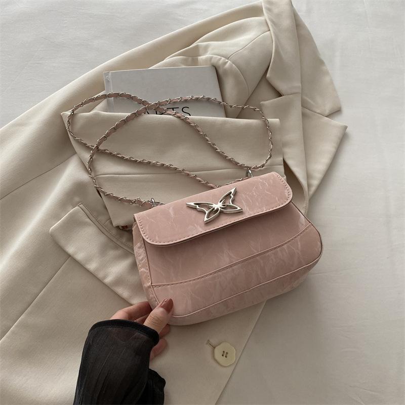 Fashion chain small square bag 2025 autumn new textured butterfly underarm bag casual simple messenger bag