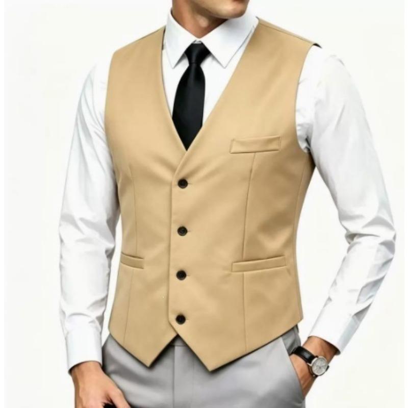 Mens White V-Neck Single Breasted Suit Vest