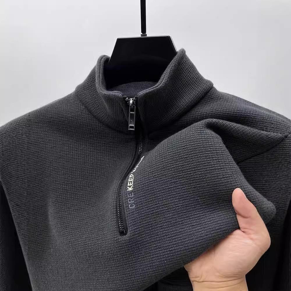 Men's Winter Fleece-Lined Half-Zip Sweatshirt: Warm, Casual Long-Sleeve Stand Collar Top