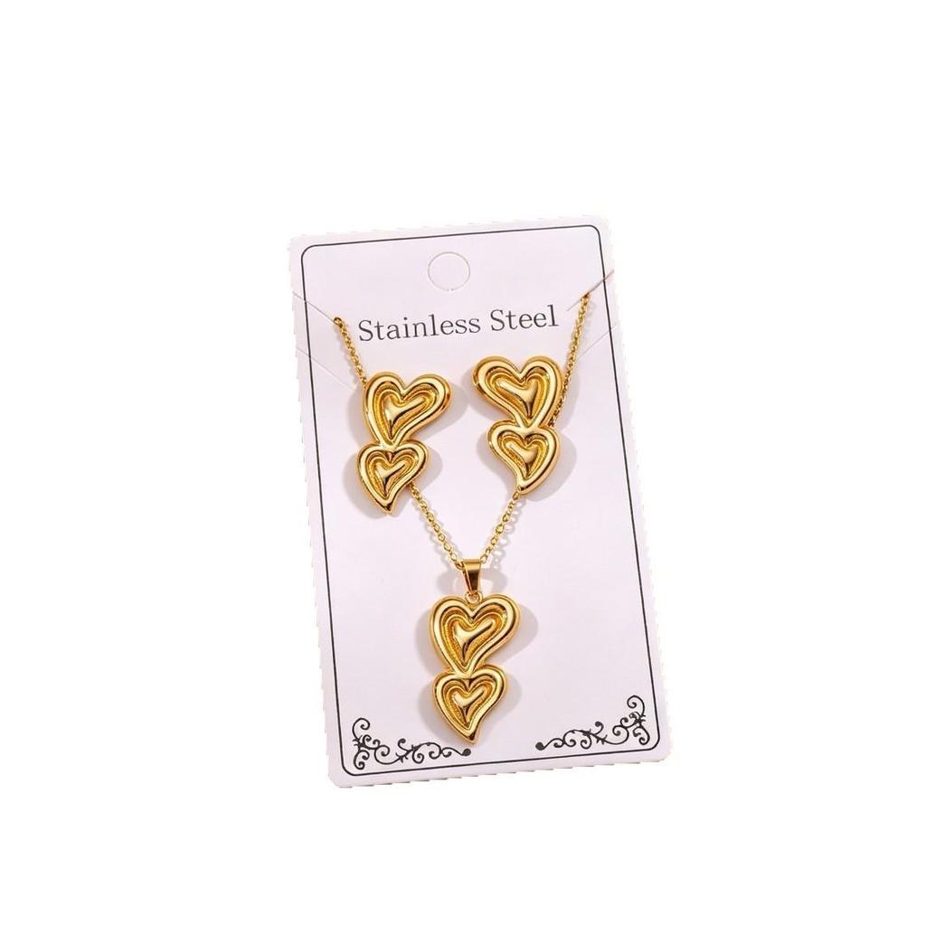 Gold-Plated Stainless Steel Retro Earrings & Necklace Set - Non-Fading Jewelry
