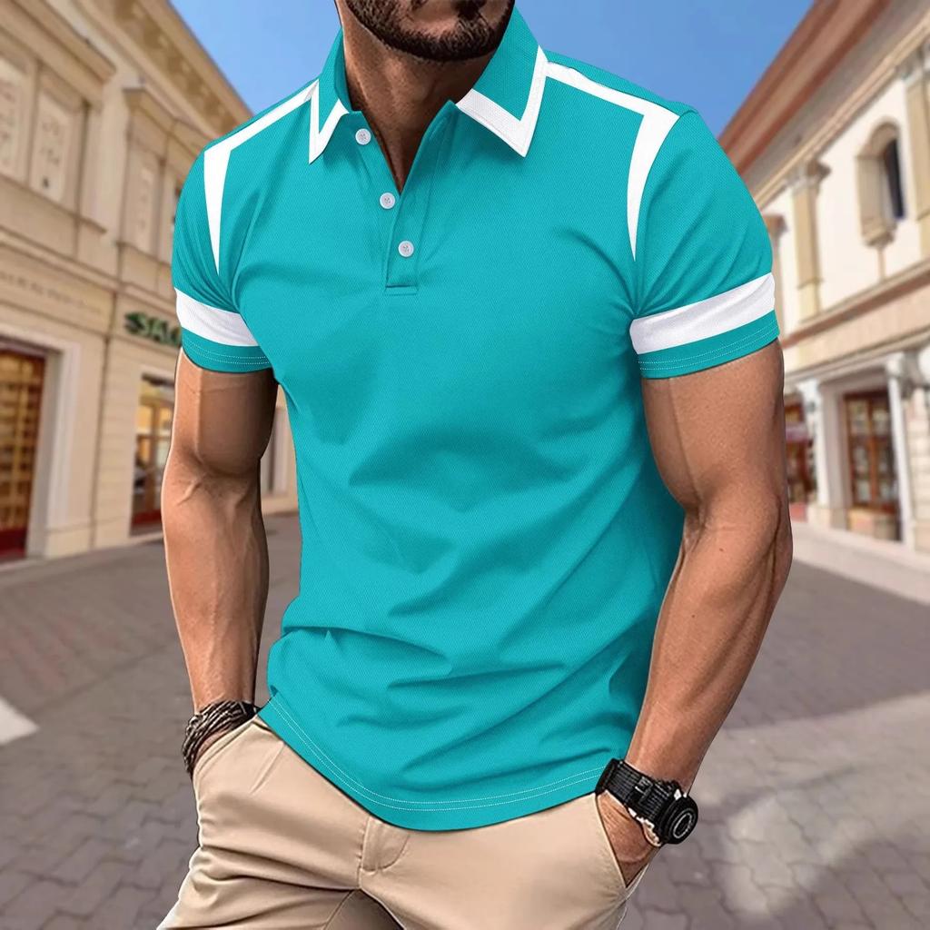 Men Summer New Spell Color Short Sleeve Polo Shirt Men Clothes Business Casual Tops Polo Shirt