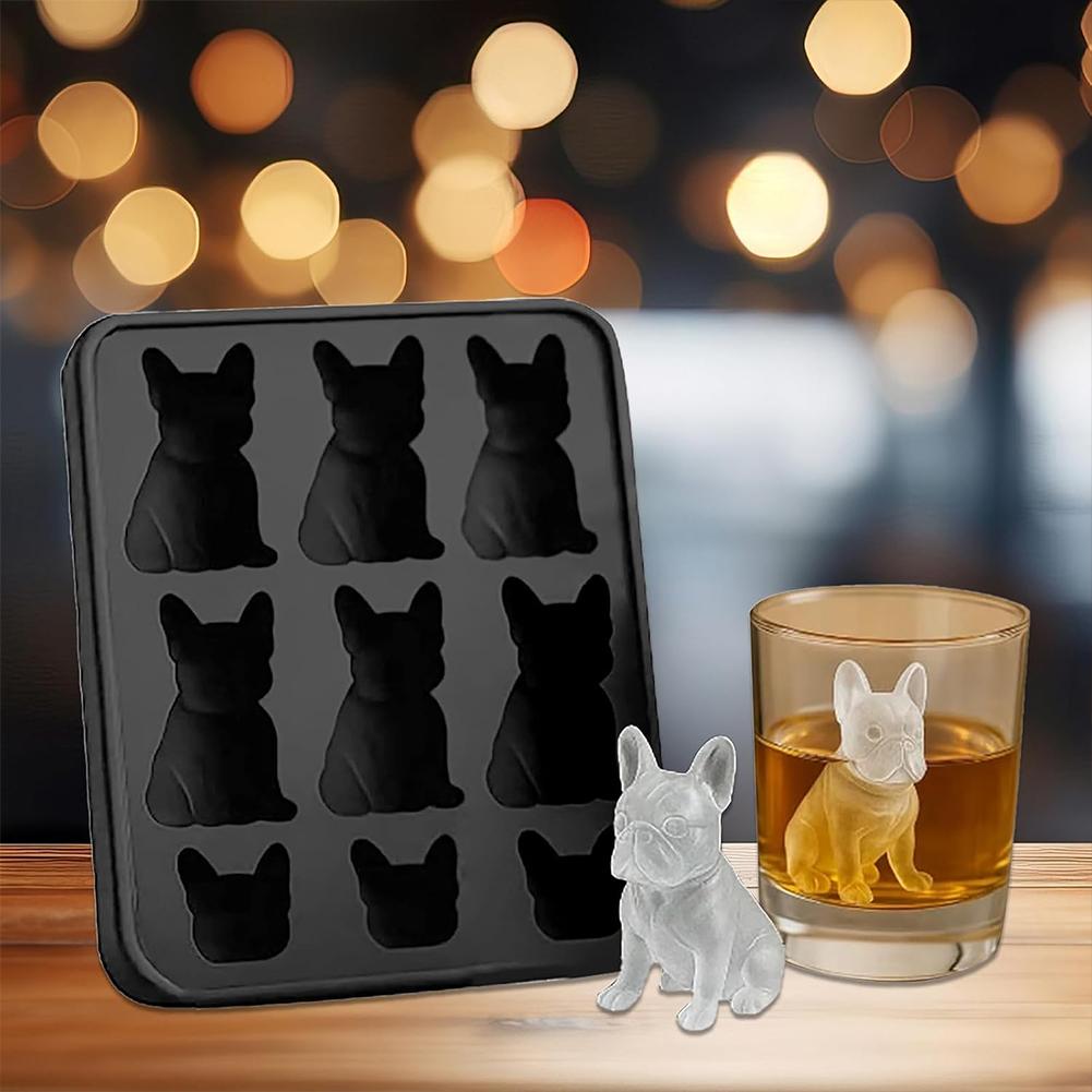 Tablett-Set Französische Bulldogge Eiswürfelform Tablett Silikon 3D Hundeförmiger Eisform-Maker 6-Kavitäten Whiskey-Eisformen Niedliche Neuheitsgeschenke