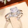 Huitan Sparkling Crystal Cubic Zirconia 2Pcs Set Rings for Women Exquisite Leaf Design Accessories Luxury Wedding Party