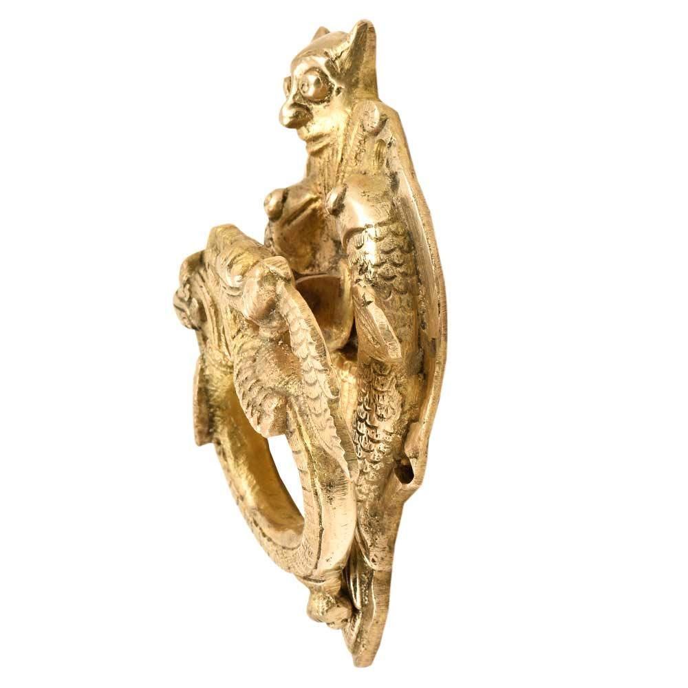 Brass Dragon with Fish Door Knockers for Front Door - Royal Touch Entrance Door Decoration Items for Home - Gold Front Door Accessories