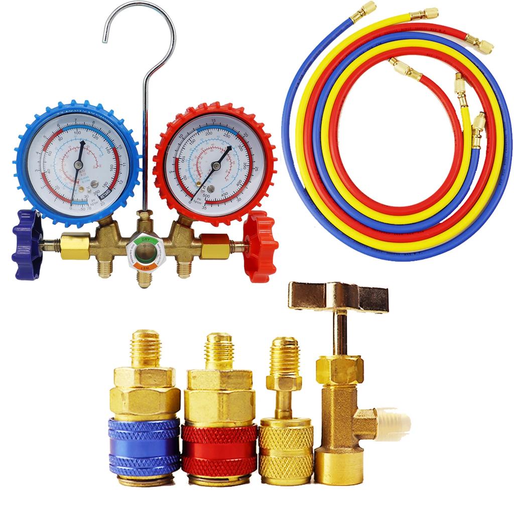 3-way AC manifold meter for car and home air conditioning system, freon charging tool, support R12 R22, R404A, R134A refrigerant