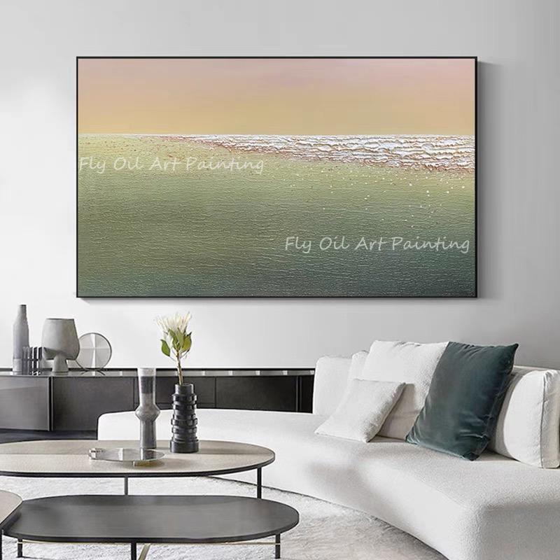 

Большой размер 100% Ручная роспись 2022 новый дизайн простой чистый зеленый и розовый холст Масляная живопись домашнее украшение в подарок