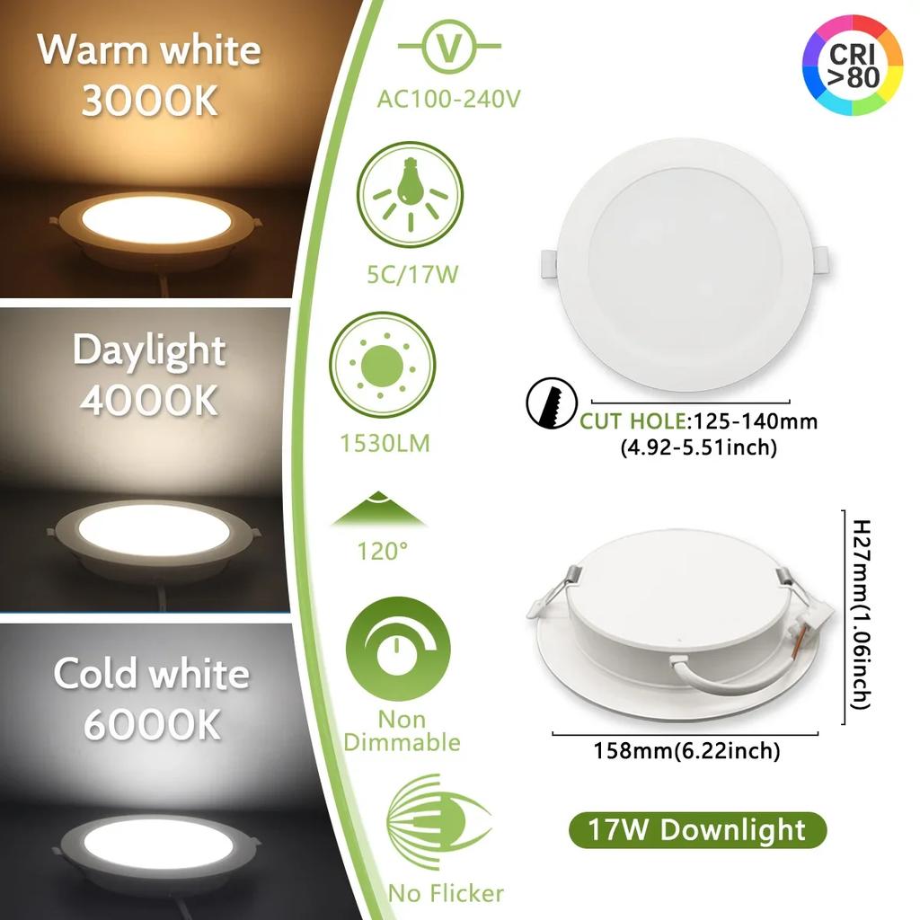40PCS 100V-240V Recessed Ultra-thin LED Downlight Ceiling Lamp Warm Natural Lighting 3000K 6000KSupermarket 6W 10W 14W 17W 24W