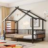 Children's Bed Made of Metal In House Shape, 90 X 200 Cm, with Safety Rail, Roof Design and Decorative Frame, for Boys and Girls, Black