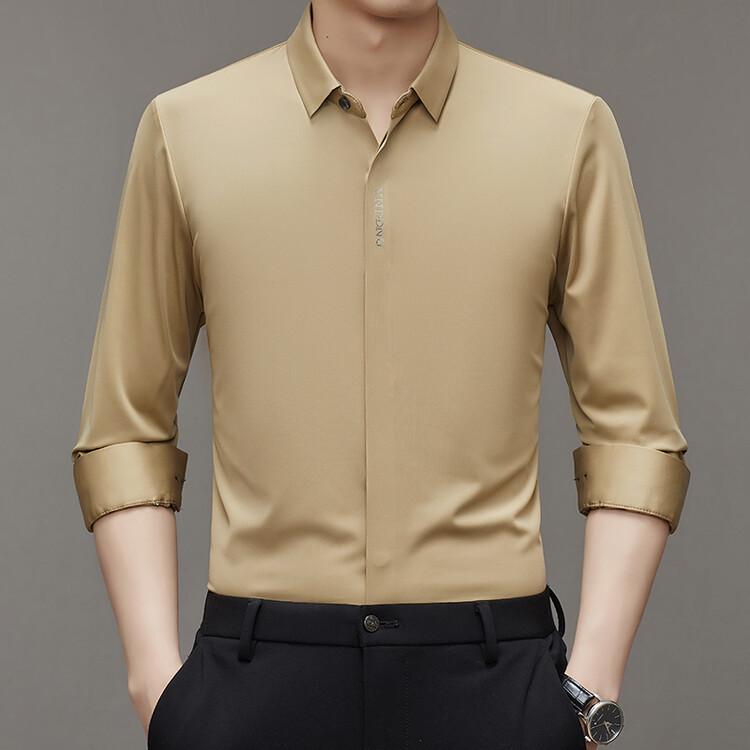 2025 Spring Men's Light Luxury Long-Sleeve Seamless Business Shirt - Solid Color