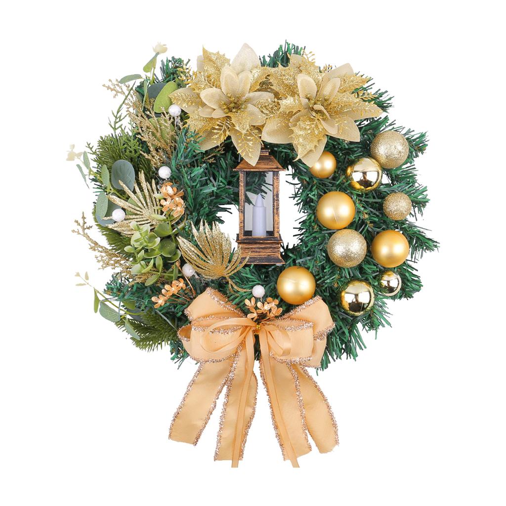 Christmas Wreath With Lights Red Bow Holiday Door Decorations For Window Porch Indoor Outdoor Party Scene Decoration