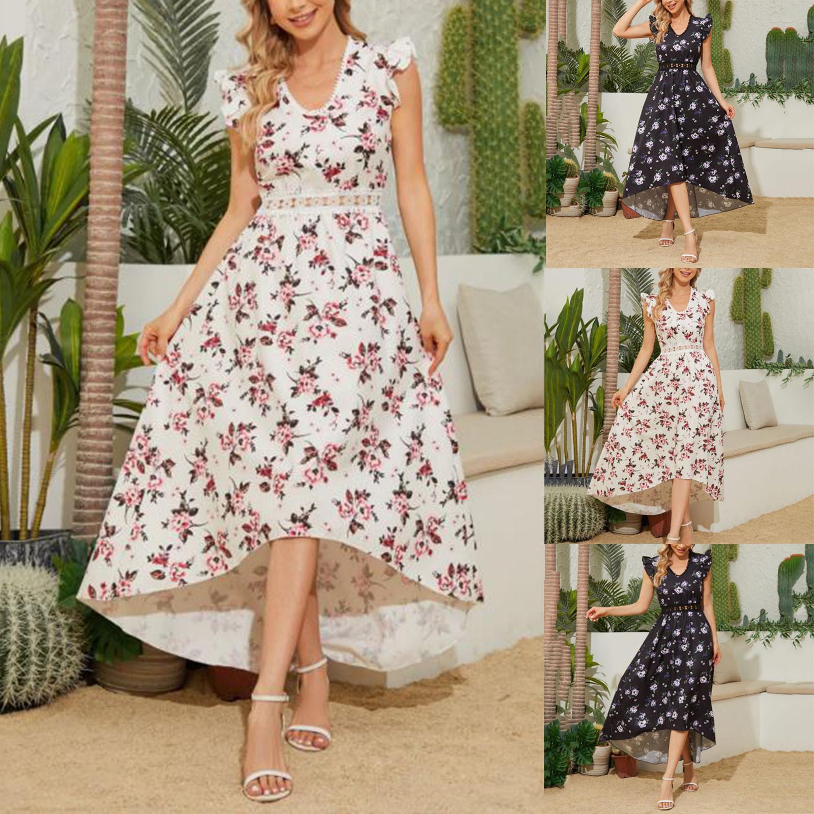 

Модное женское летнее повседневное повседневное платье с коротким рукавом и v-образным вырезом с принтом и рюшами XS белый