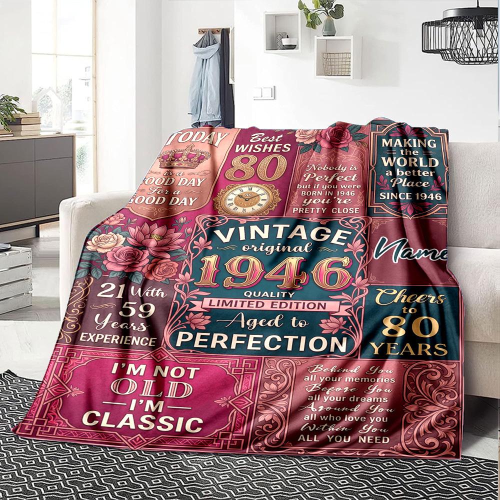 Vintage Birthday Celebration Customize Your Name Blanket Soft Cozy Perfect For Sofa Couch Office Bed Picnics Ideal For All Seasons Modern Style Ideal