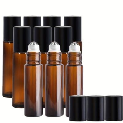 5/10Pcs 10ml Empty Amber Thick Roll On Glass Bottles with Stainless Steel Roller Ball for Essential Oil Refillable Bottles