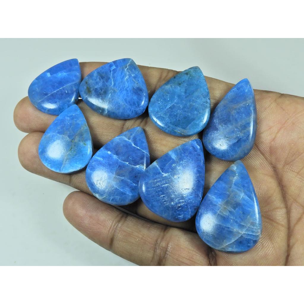 235Cts. Natural Blue Apatite Pear Shape Cabochon Loose Gemstone 08 Pcs Lot C-3049