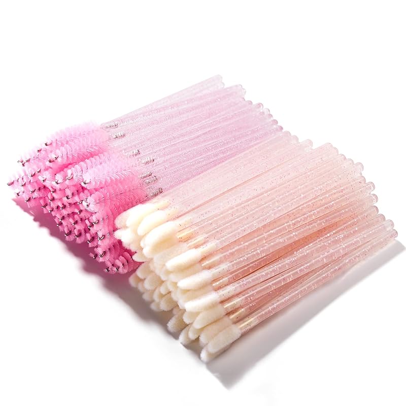 100PCS Disposable Makeup Brush Tool, Include 50 Lash Spoolies Mascara Brushes, 50 Crystal Lip Brushes, Disposable Applicators for Women Girls Beauty