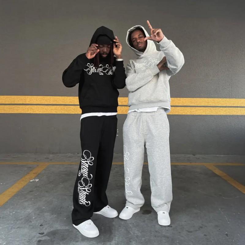 Womens Streetwear Hooded Sweatshirt Jogger Pants Set Loose Fit Letter Print Casual Sportswear