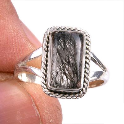Natural Black Rutile Gemstone 925 Solid Sterling Silver Jewelry Ring Size 7 I7C44