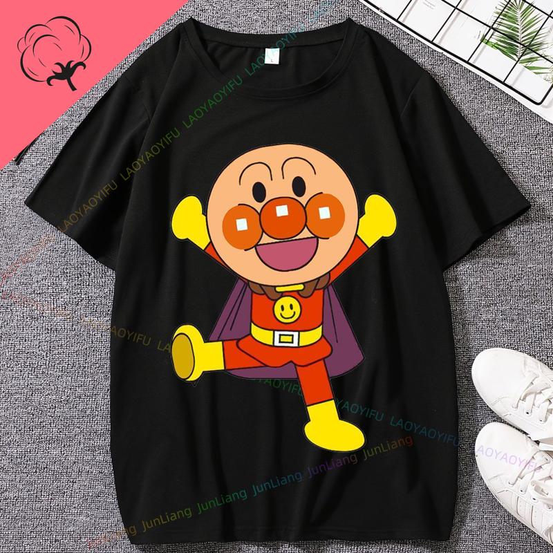 Cute Anpanman Cartoon Tee Unisex Double Sided Graphic TShirt for Men Women Kids Harajuku Style Oversized Cotton Top