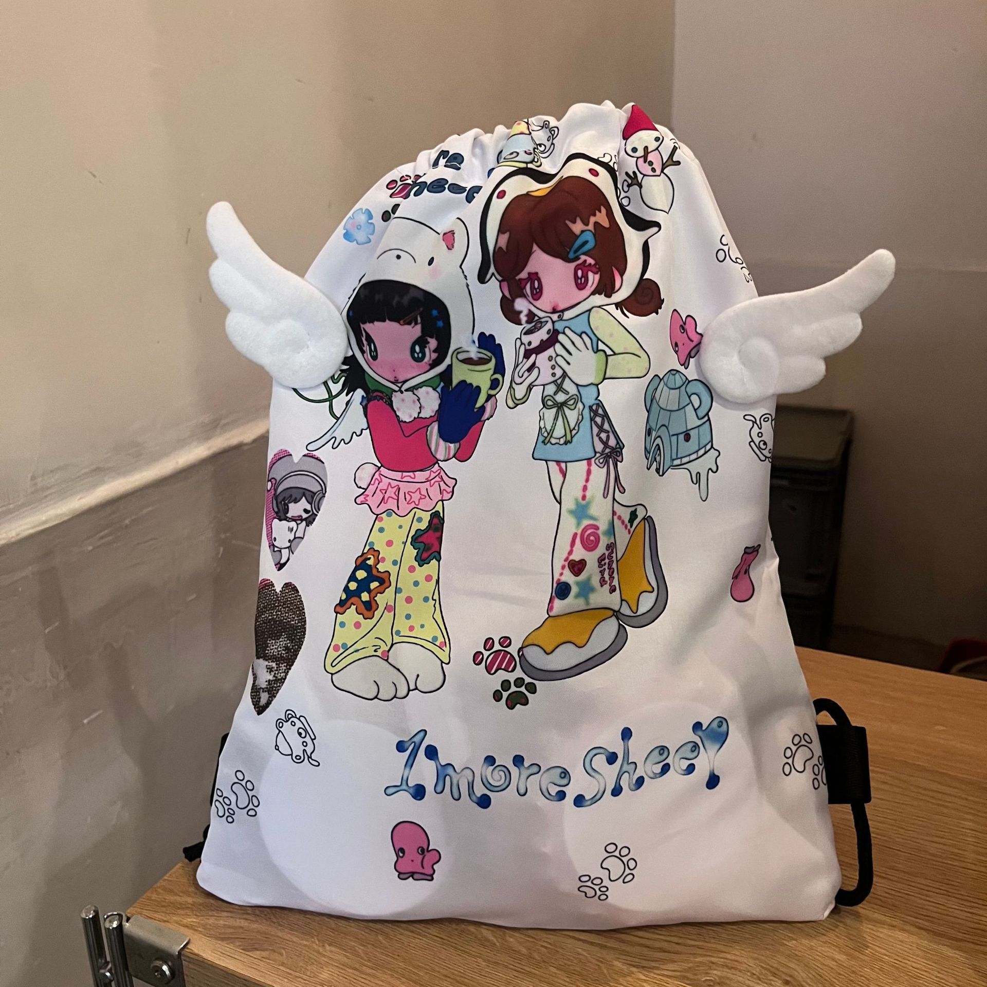 

Мультяшная экологичная сумка для покупок Большая сумка для хранения большой вместимости Складная портативная сумка для покупок в продуктовом магазине Легкая сумка-тоут для супермаркета белый