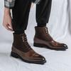 British style men's medium and high-top leather shoes cloth business casual short boots fashion retro pointed heightening Martin boots