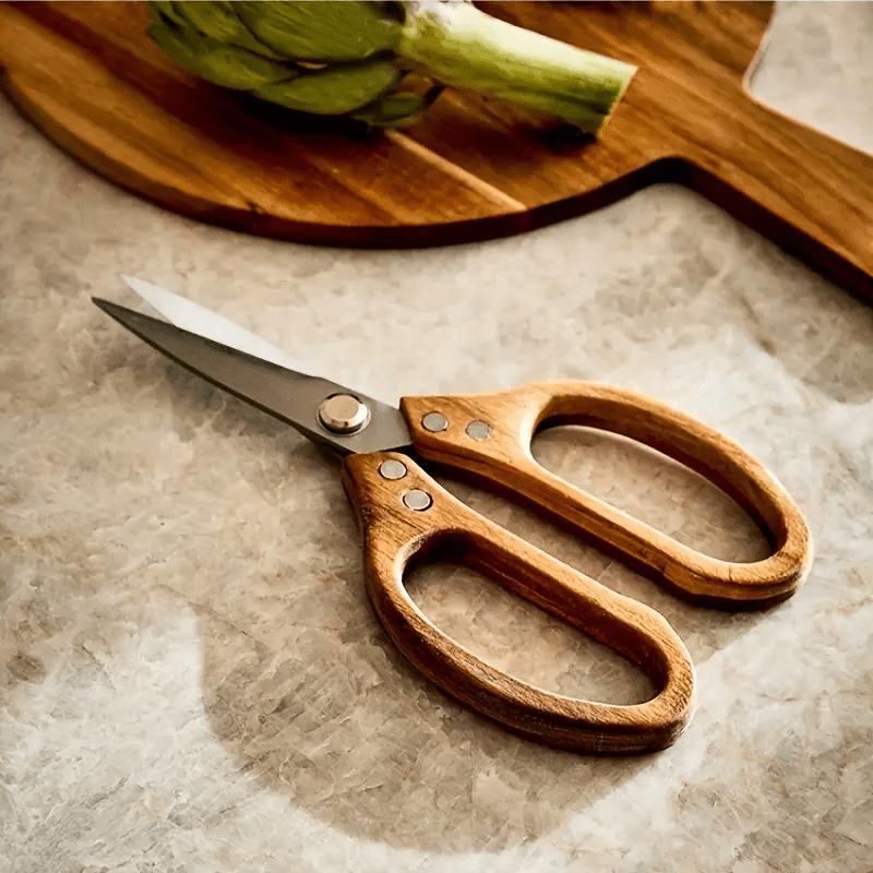 Heavy Duty Stainless Steel Kitchen Scissors Multipurpose Food Shears for Meat, Poultry Bones with Acacia Wood Handle