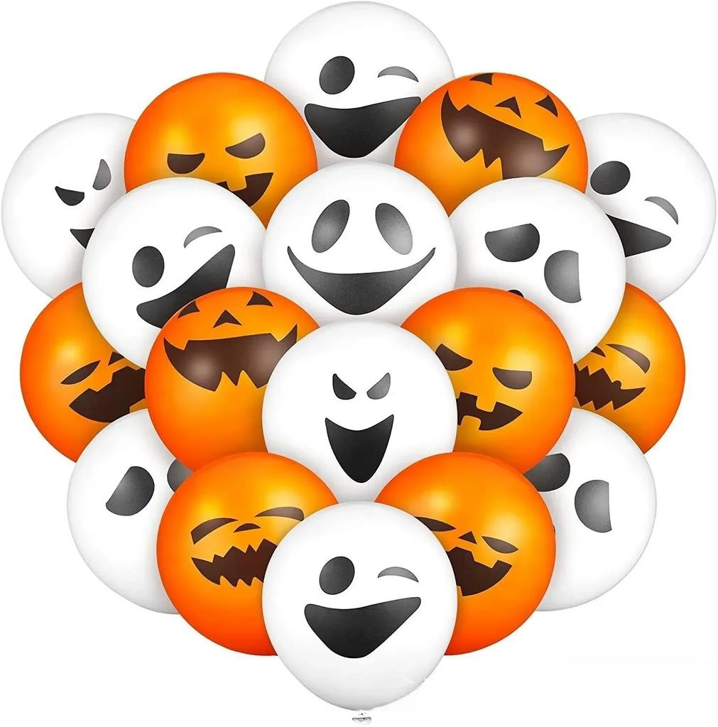 24pcs Halloween Balloon All Saints' Day Ghost Face Theme Pumpkin Skeleton 12 Inch Latex Balloon Ghost Festival Decoration Layout
