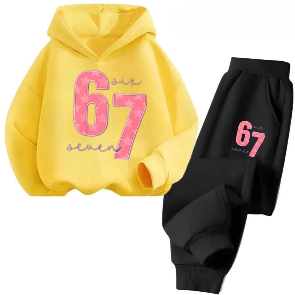 67 Trendy Big Kids Set 4-13Y Abstract Pattern 2Pcs Outfit Comfortable Daily Wear Worldwide Children's Comfortable Sweatshirt Set