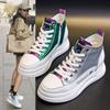 2025 Women's White High-Top Sneakers: Spring/Autumn Trendy Platform, Genuine Leather, Color-Matching, Height-Enhancing Design