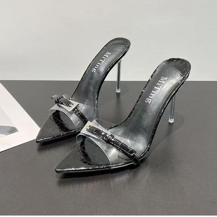 Fashion Niche High-end Fairy Cool Slippers for Women in Summer 2025 New Pointed-toed Stiletto High-heeled Slippers