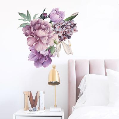 Großer violetter Pfingstrosenblumen-Wandaufkleber Selbstklebend Elegante Wandkunst für Schlafzimmer-Kopfteil Flur Wanddekoration