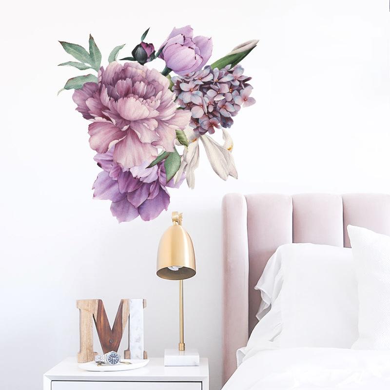 Large Purple Peony Flower Wall Sticker Self-Adhesive Elegant Wall Art for Bedroom Headboard Hallway Wall Decoration