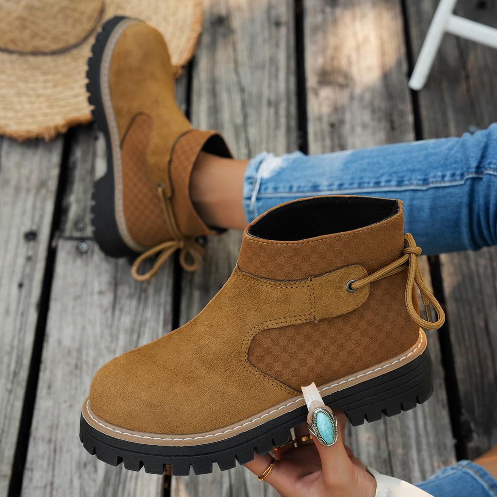 Herbst und Winter 2025 neue Damen-Martin-Stiefel in großen Größen, Spleißung, runde Spitze, dicker Absatz, mittelhohe Stiefel, Damenschuhe