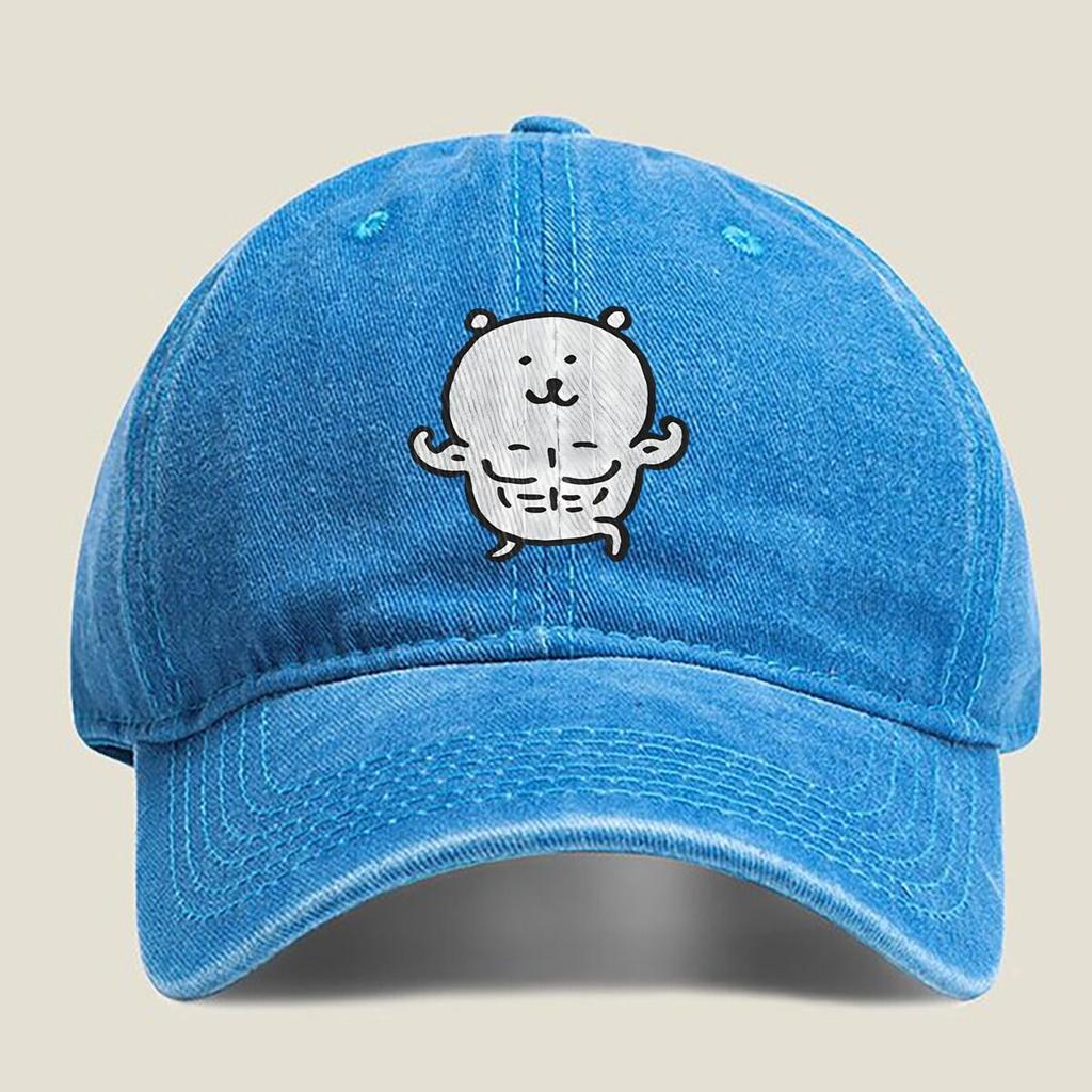 Muscular Bear Illustration Fashion Washed Baseball Cap Hat Outdoor Activities
