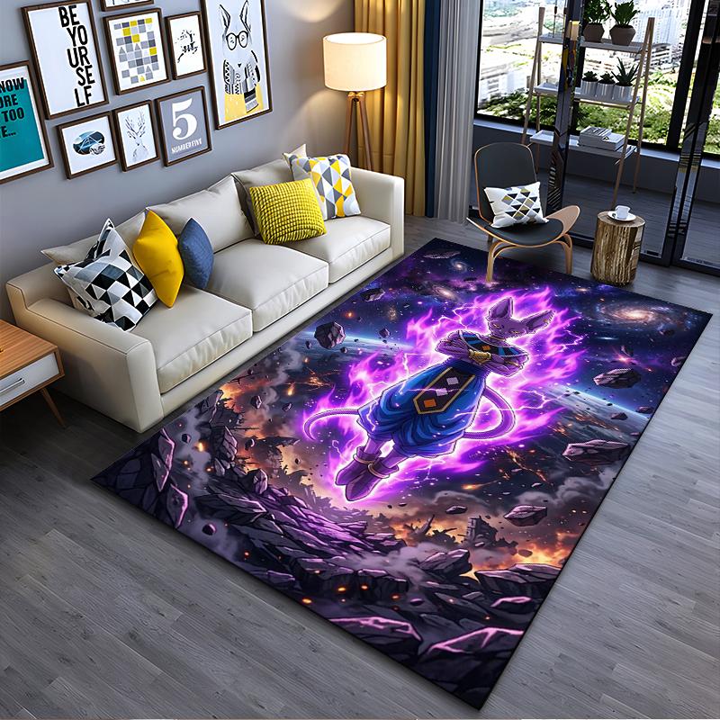 Anime Teppich, Beerus Dragon Ball Super Zerstörergott Lila Aura Druck, Cartoon Fans Schlafzimmer Dekor, Rutschfeste Matte