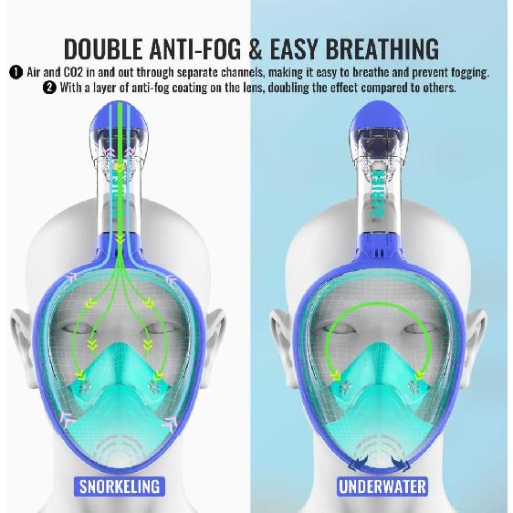 G2RISE Snorkeling Gear Adults, Full Face Snorkel Mask Swimming with Detachable Snorkeling Mount, Mascara De Buceo, Safe Breathing, Anti-Leak &