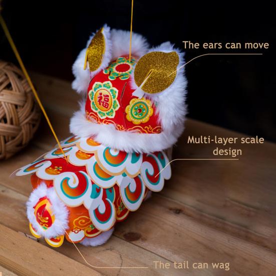 Handmade Lion Lantern Material Pack with Movable Head And Limbs DIY Lion Dance Lantern Kit Glowing Chinese Style Mid-Autumn Festival