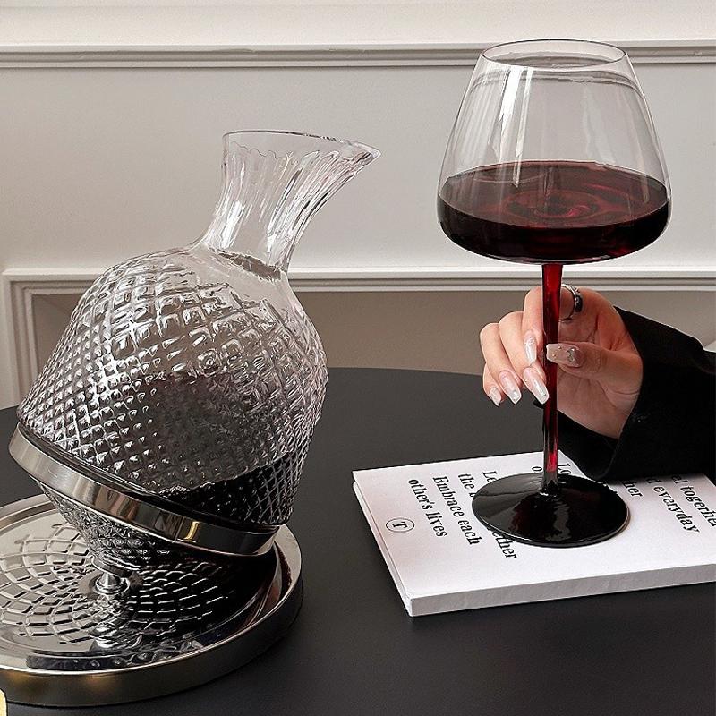 BOLTIFY Crystal Glass 360 Degree Rotating Decanter Drum 1500ml Decanter Wine Dispenser Inflator Mirror Kettle Decoration Gift