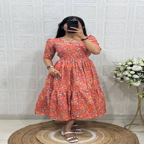 Vibrant Floral & Block-Printed Cotton Puff-Sleeve Tiered Midi Dresses