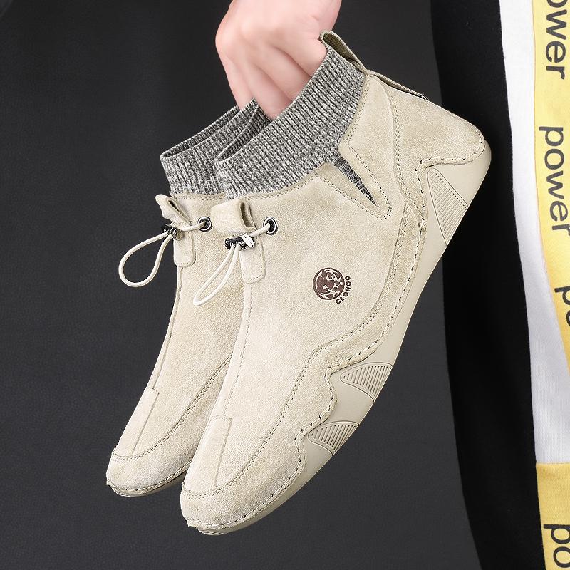 Herren Kurzstiefel Leder Freizeitsneaker Britischer Stil Socken Retro Freizeitschuhe Herbst und Winter