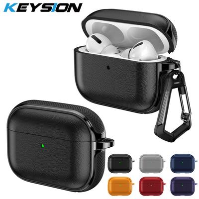 KEYSION Kopfhörerhülle für AirPods Pro 3 2 Lederstruktur Weiches TPU-Silikon Mit Haken Stoßfeste Kopfhörerabdeckung für AirPods 4