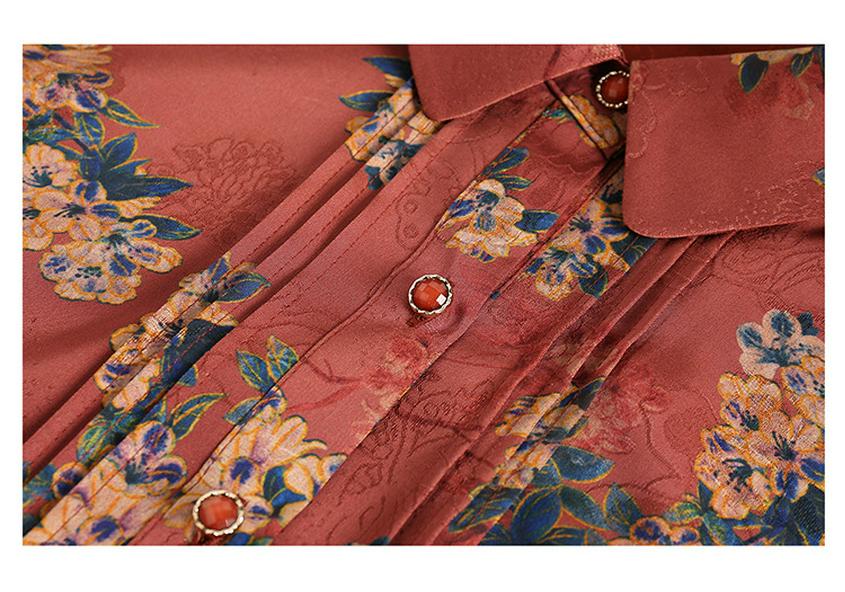 Spring & Summer Floral Print Top for Middle-aged & Elderly Women – Chinese Style Seven-Point Sleeve Shirt