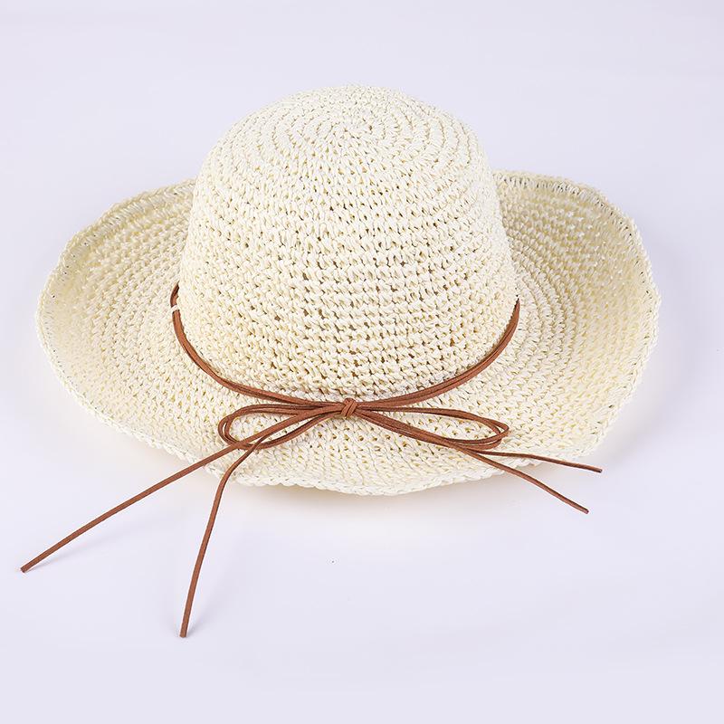 Foldable handmade large edge straw hat women's summer versatile small fresh seaside beach summer sun protection hat