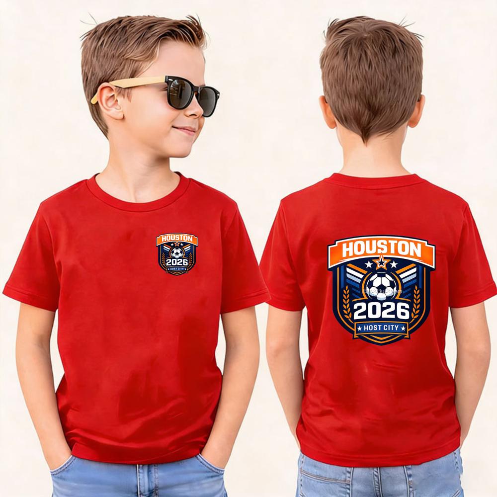 2026 Soccer Part Supplies Kids T-Shirt Houston 2026 Host City Soccer Design Polyester Short Sleeve Casual Top Sports Shirt for Boys